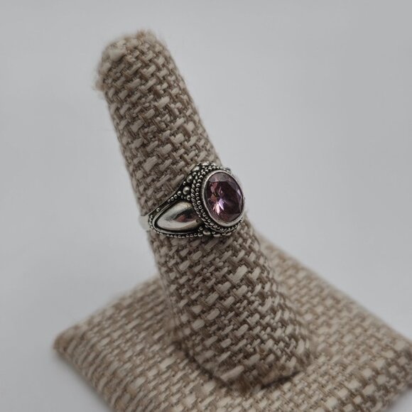 Size 7 Sterling Silver Brilliant Oval Pink Cubic Zirconia Ring A3154 - Picture 3 of 9